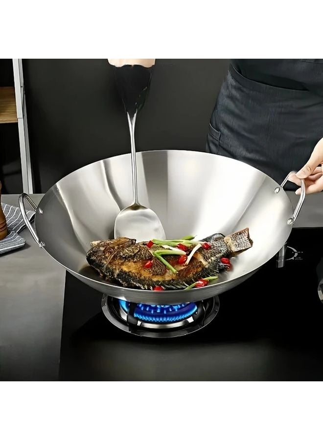 Thickened Stainless Steel Sandpaper Wok 12 6 Inch Frying Pan Dual Handle Even Heat Distribution - Image 3